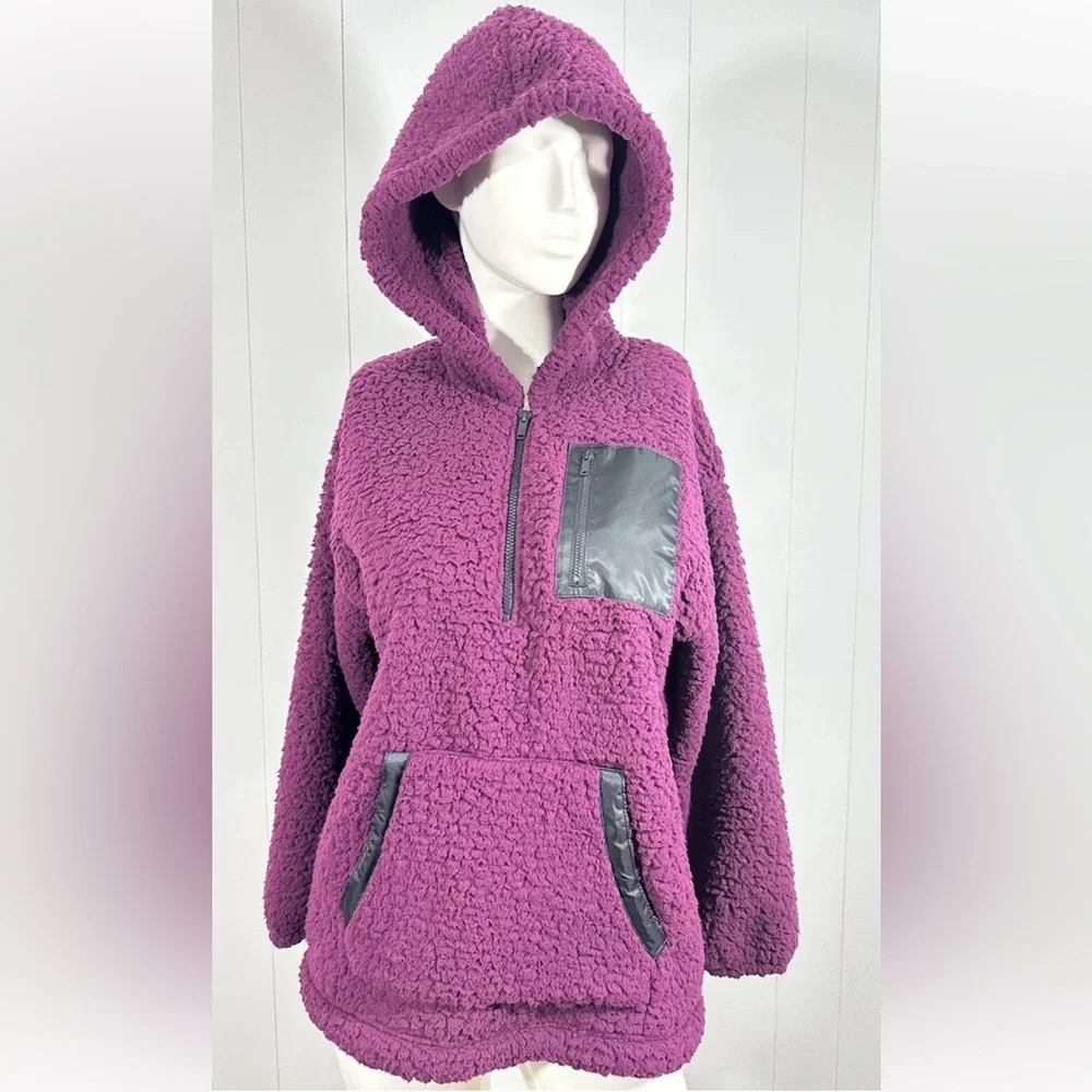NWT Express One Eleven Sherpa Plum 1/4 Zip Over Sized Hoodie Women Pull Over S/M